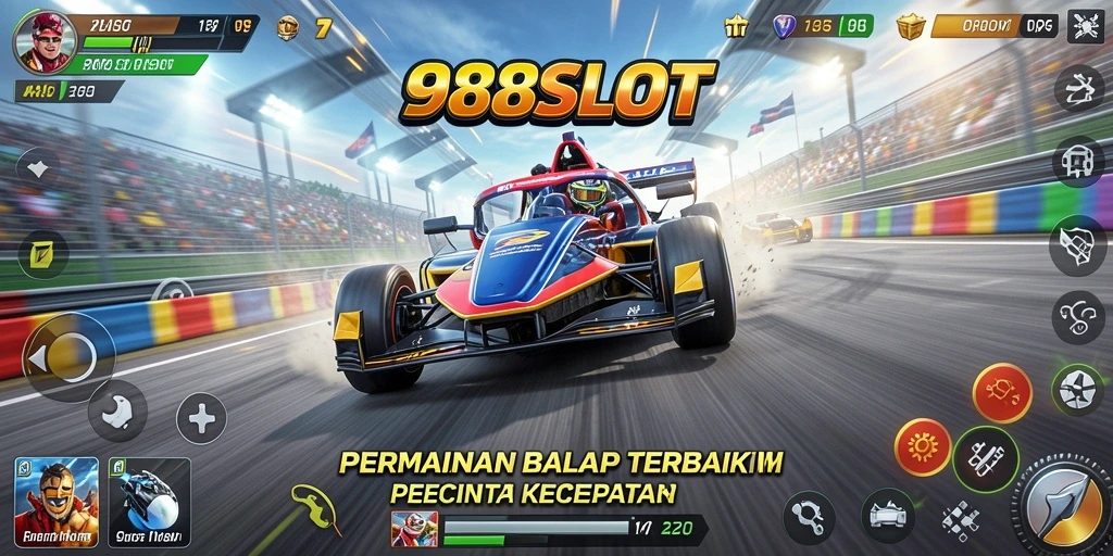 Gameplay menegangkan dalam 988SLOT dengan aksi balap cepat.