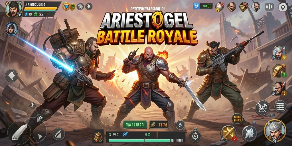 Tampilan gameplay seru ARIESTOGEL dalam pertempuran Battle Royale.