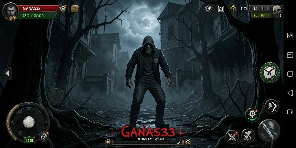Screenshot <strong>GANAS33</strong> menampilkan gameplay seram yang mencekam.