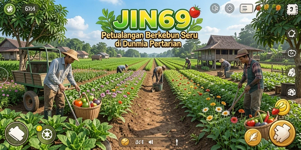 Tampilan gameplay <strong>JIN69</strong> yang menakjubkan dengan aktivitas berkebun yang seru.
