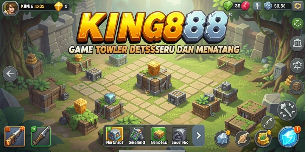 Tampilan gameplay Tower Defense yang mendebarkan di KING88.