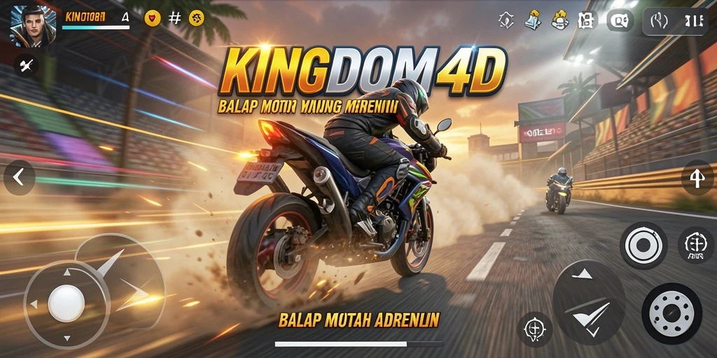 Tampilan gameplay KINGDOM4D dengan motor balap yang menarik.