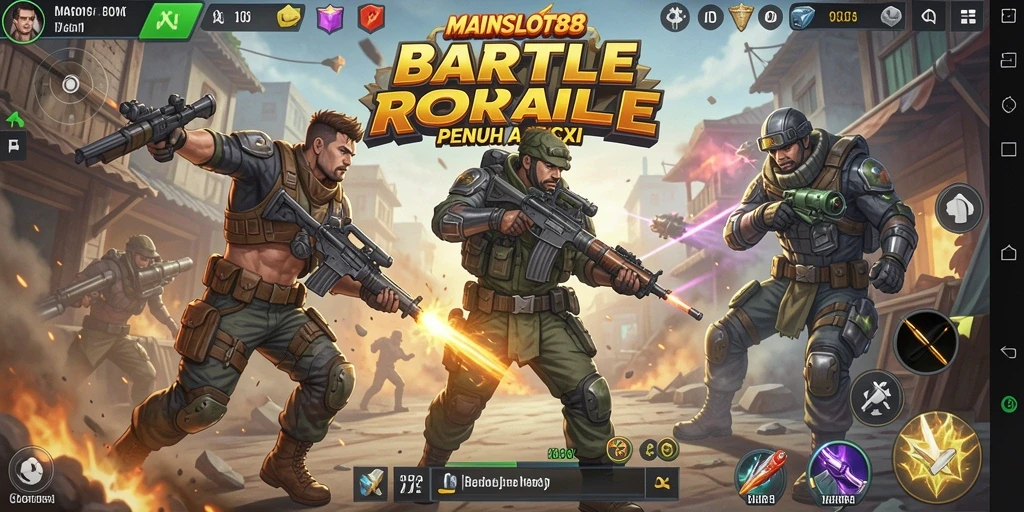 Tangkapan layar utama MAINSLOT88 menampilkan pertarungan sengit di arena Battle Royale.
