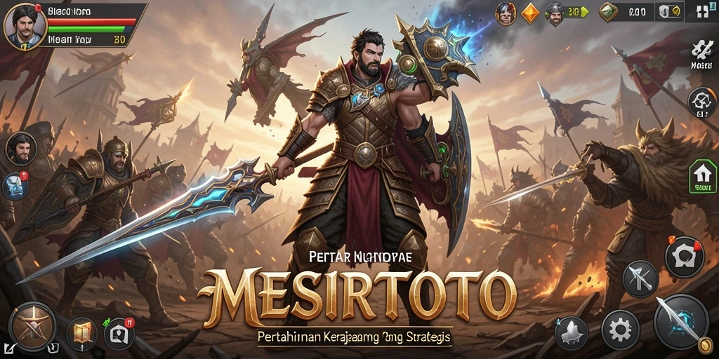 Screenshot gameplay MESIRTOTO menampilkan pertempuran Tower Defense yang seru.