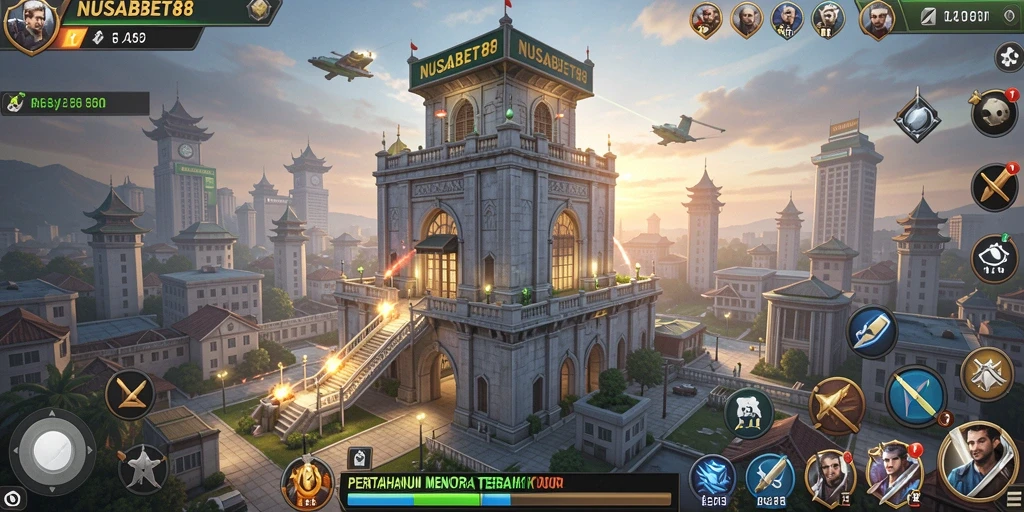 Tampilan gameplay menara pertahanan yang menegangkan dan strategis di NUSABET88.